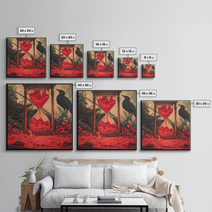 The Crimson Hourglass, Symbolist Etching Art, Square Wall Art, Gothic Horror Wall Art, Canvas Print, Halloween Wall Art