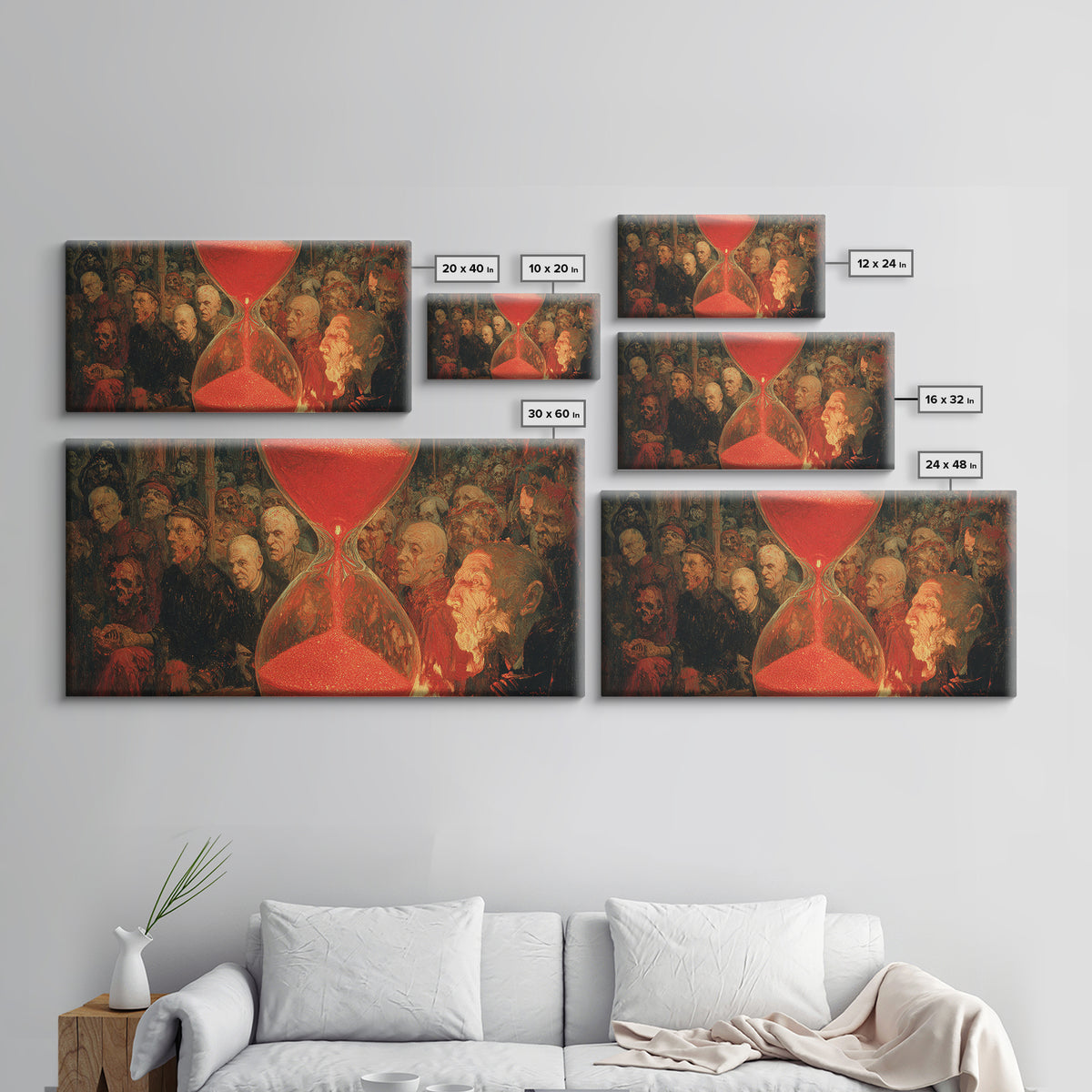 The Crimson Hourglass, Grotesque Carnival Art, Wide Panoramic Art, Dark Halloween Decor, Canvas Print, Halloween Wall Art