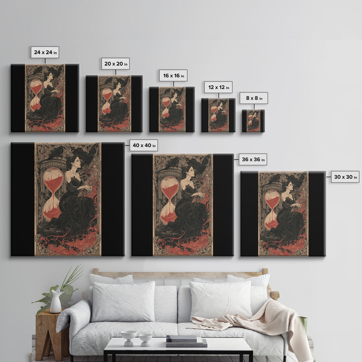 The Crimson Hourglass, Decadent Line Art, Square Wall Art, Macabre Wall Art, Canvas Print, Halloween Wall Art