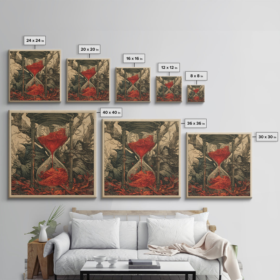 The Crimson Hourglass, Gothic Storybook Art, Square Wall Art, Macabre Wall Art, Canvas Print, Halloween Wall Art, Seasonal Home Decor