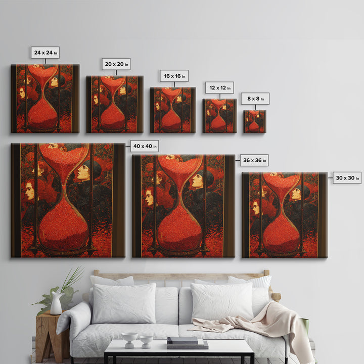 The Crimson Hourglass, Stained Glass Gothic Art, Square Wall Art, Dark Halloween Decor, Framed Canvas Print, Halloween Wall Art