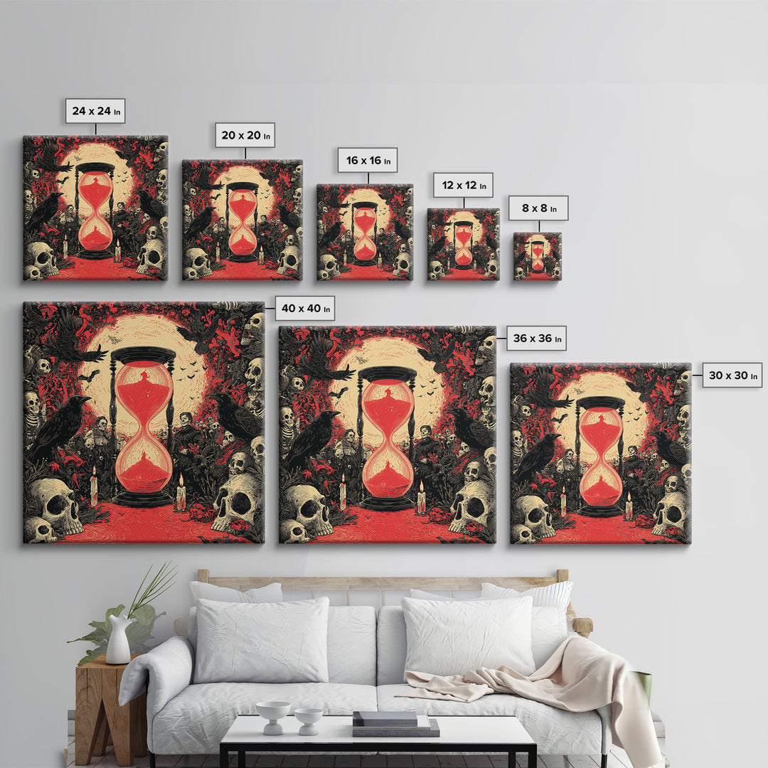 The Crimson Hourglass, Macabre Folk Print Art, Square Wall Art, Macabre Wall Art, Canvas Print, Halloween Wall Art