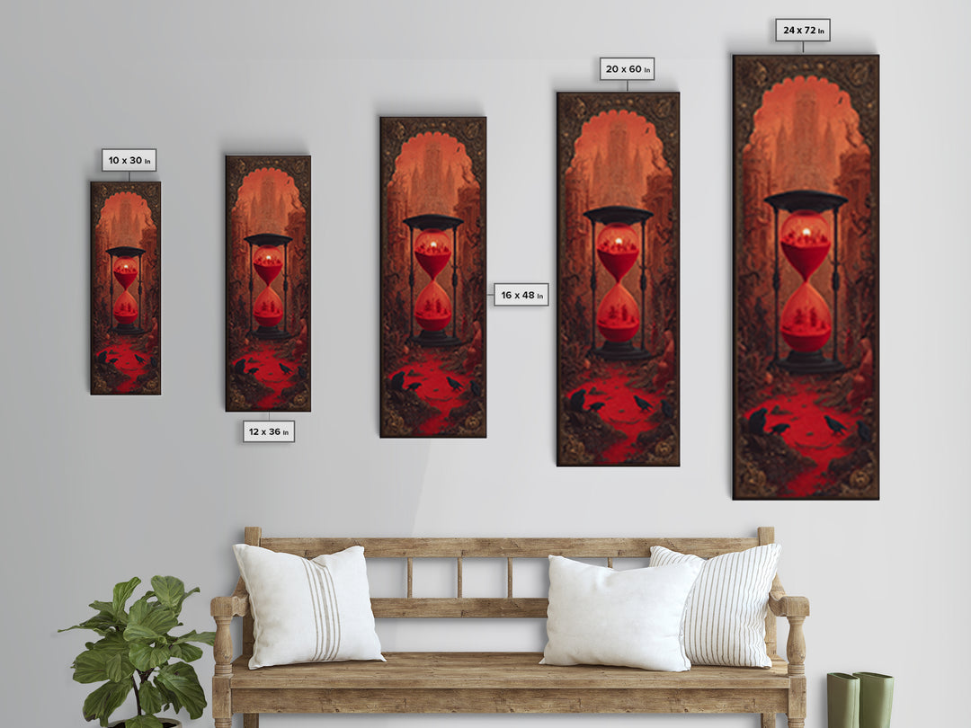 The Crimson Hourglass, Surreal Apocalyptic Art, Tall Narrow Wall Art, Gothic Horror Wall Art, Framed Canvas Print, Dark Fantasy Art