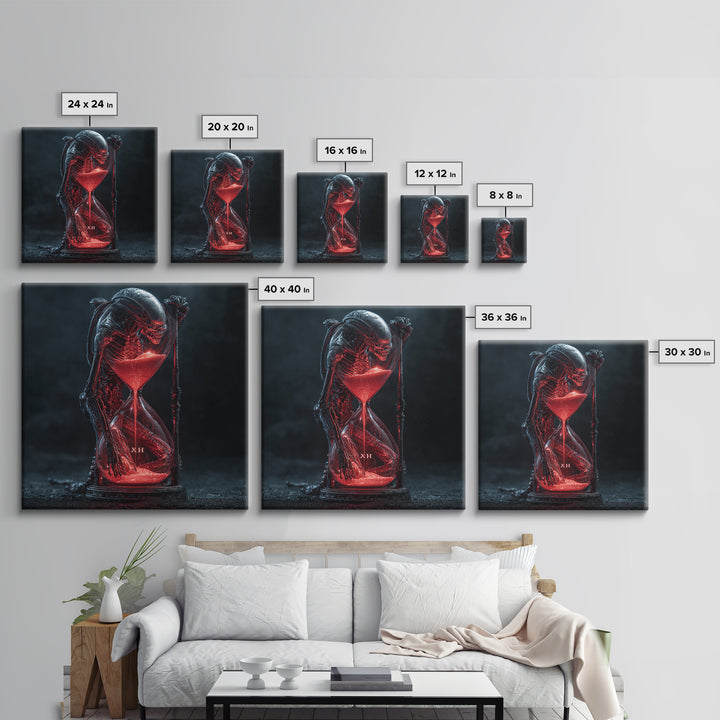 The Crimson Hourglass, Biomechanical Horror Art, Square Wall Art, Gothic Horror Wall Art, Framed Canvas Print, Halloween Wall Art