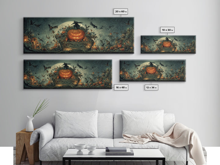 The Jack-O'-Lantern Throne, Medieval Grotesque Art, Extra Wide Wall Art, Dark Fantasy Wall Art, Framed Canvas Print