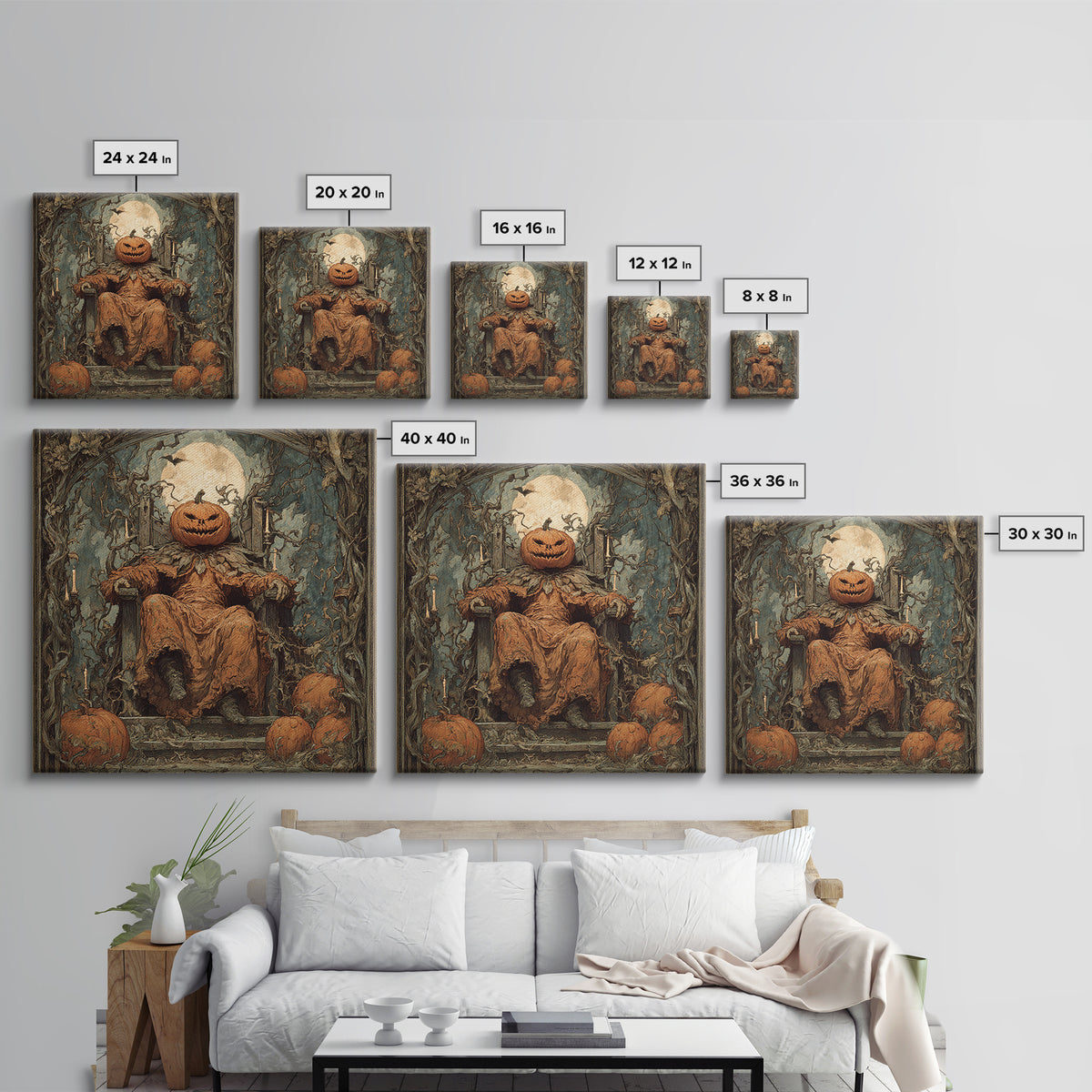 The Jack-O'-Lantern Throne, Dark Renaissance Art, Square Wall Art, Macabre Wall Art, Framed Canvas Print, Halloween Wall Art