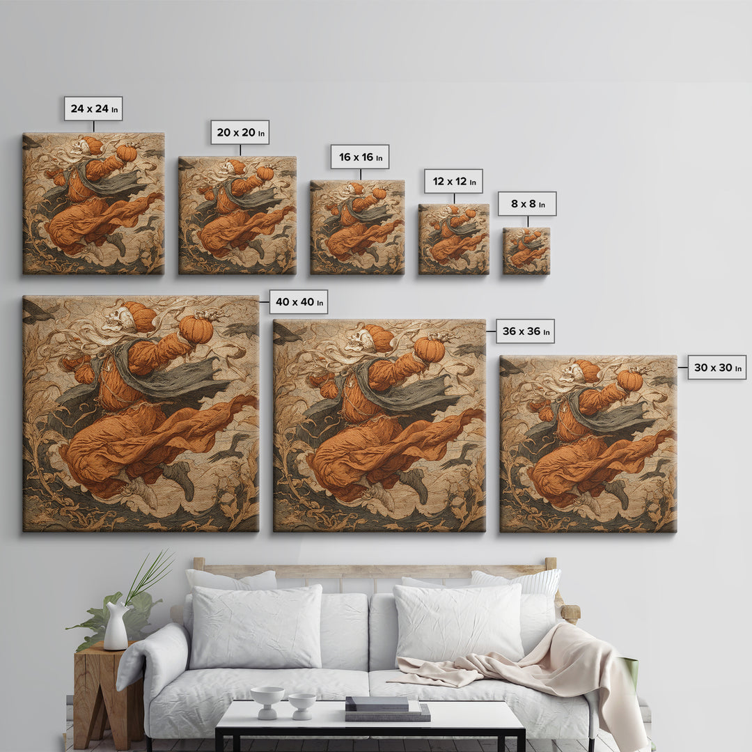 The Jack-O'-Lantern Throne, Danse Macabre Art, Square Wall Art, Macabre Wall Art, Framed Canvas Print, Dark Fantasy Art