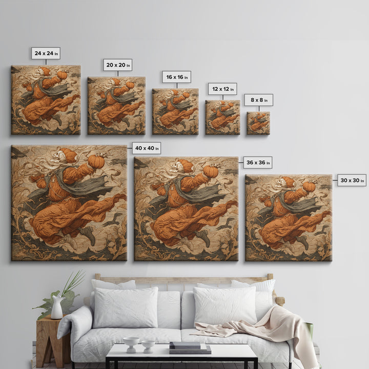 The Jack-O'-Lantern Throne, Danse Macabre Art, Square Wall Art, Macabre Wall Art, Framed Canvas Print, Dark Fantasy Art