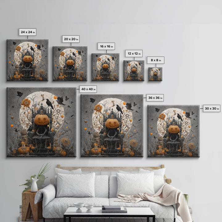 The Jack-O'-Lantern Throne, Symbolist Dream Art, Square Wall Art, Dark Fantasy Wall Art, Framed Canvas Print, Halloween Wall Art