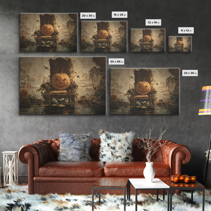 The Jack-O'-Lantern Throne, Symbolist Gothic Landscape, Landscape Wall Art, Macabre Wall Art, Canvas Print, Halloween Wall Art