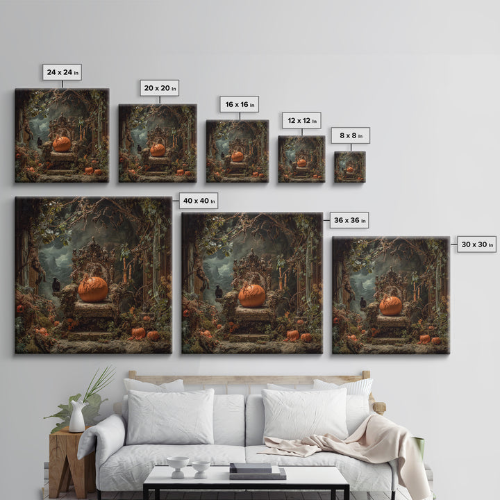 The Jack-O'-Lantern Throne, Ornate Symbolist Art, Square Wall Art, Dark Halloween Decor, Canvas Print, Halloween Wall Art