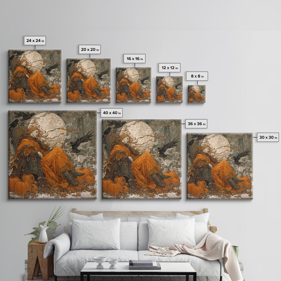 The Jack-O'-Lantern Throne, Symbolist Death Art, Square Wall Art, Dark Fantasy Wall Art, Framed Canvas Print, Halloween Wall Art