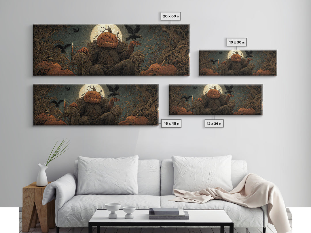 The Jack-O'-Lantern Throne, Expressionist Nightmare Art, Extra Wide Wall Art, Macabre Wall Art, Canvas Print, Halloween Wall Art