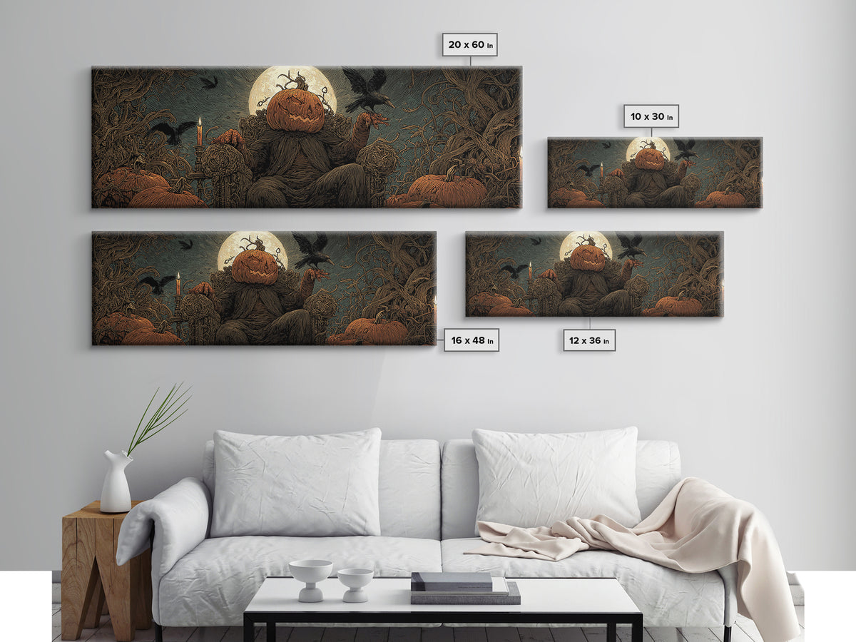 The Jack-O'-Lantern Throne, Expressionist Nightmare Art, Extra Wide Wall Art, Macabre Wall Art, Canvas Print, Halloween Wall Art