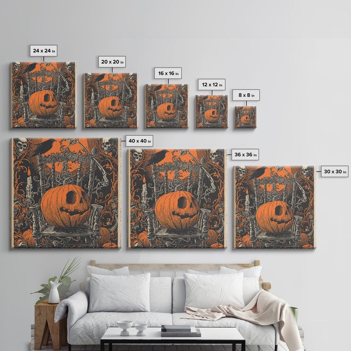 The Jack-O'-Lantern Throne, Macabre Folk Print Art, Square Wall Art, Dark Fantasy Wall Art, Canvas Print, Halloween Wall Art