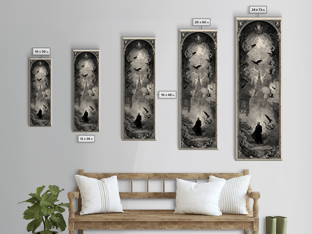 The Haunted Portrait, Gothic Engraving Art, Tall Narrow Wall Art, Dark Fantasy Wall Art, Framed Canvas Print, Halloween Wall Art