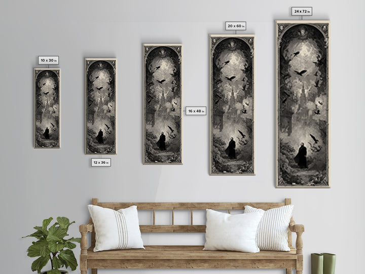 The Haunted Portrait, Gothic Engraving Art, Tall Narrow Wall Art, Dark Fantasy Wall Art, Framed Canvas Print, Halloween Wall Art