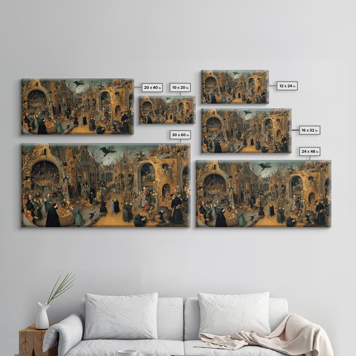 The Haunted Portrait, Northern Renaissance Horror, Wide Panoramic Art, Dark Fantasy Wall Art, Framed Canvas Print, Halloween Decor