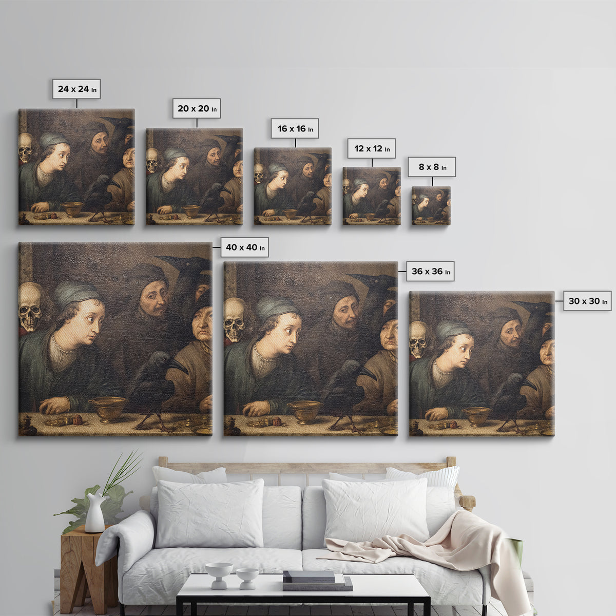 The Haunted Portrait, Danse Macabre Art, Square Wall Art, Dark Fantasy Wall Art, Canvas Print, Halloween Wall Art