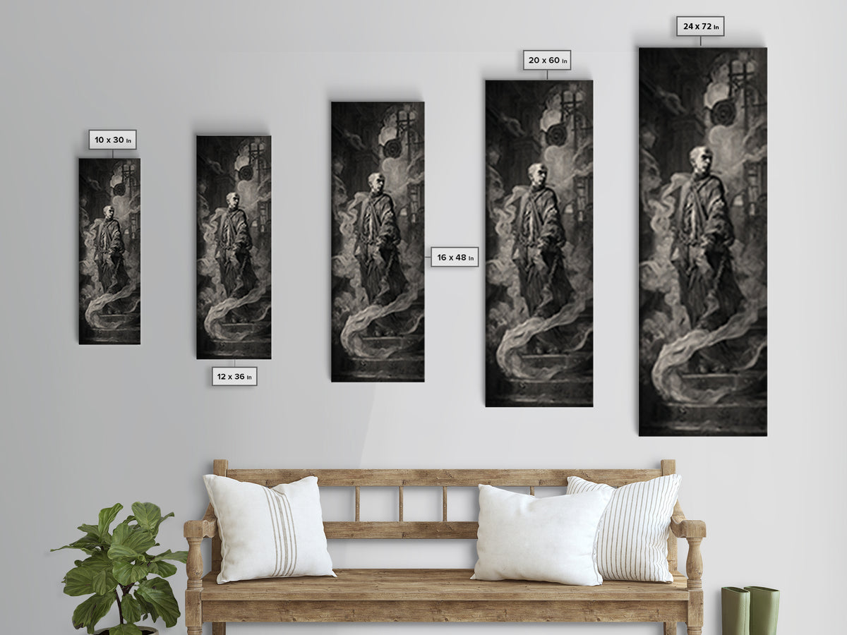 The Haunted Portrait, Architectural Etching Art, Tall Narrow Wall Art, Macabre Wall Art, Framed Canvas Print, Horror Wall Art