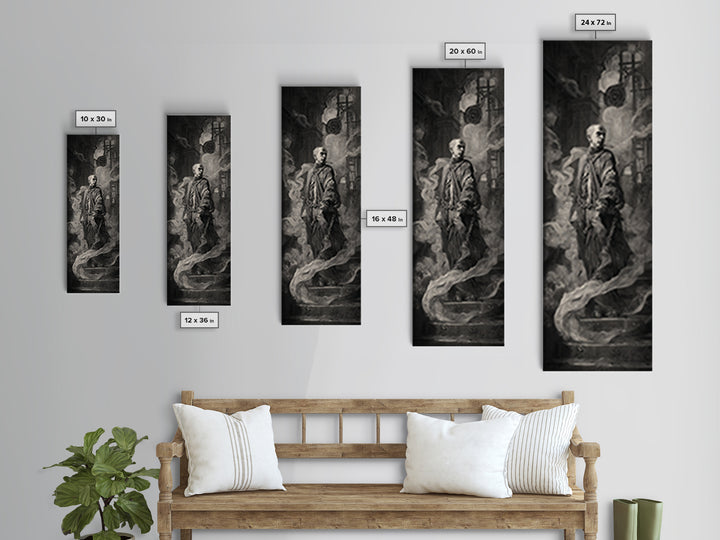 The Haunted Portrait, Architectural Etching Art, Tall Narrow Wall Art, Macabre Wall Art, Framed Canvas Print, Horror Wall Art