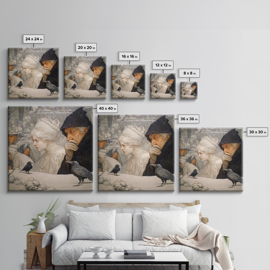 The Haunted Portrait, Symbolist Death Art, Square Wall Art, Gothic Horror Wall Art, Framed Canvas Print, Halloween Wall Art