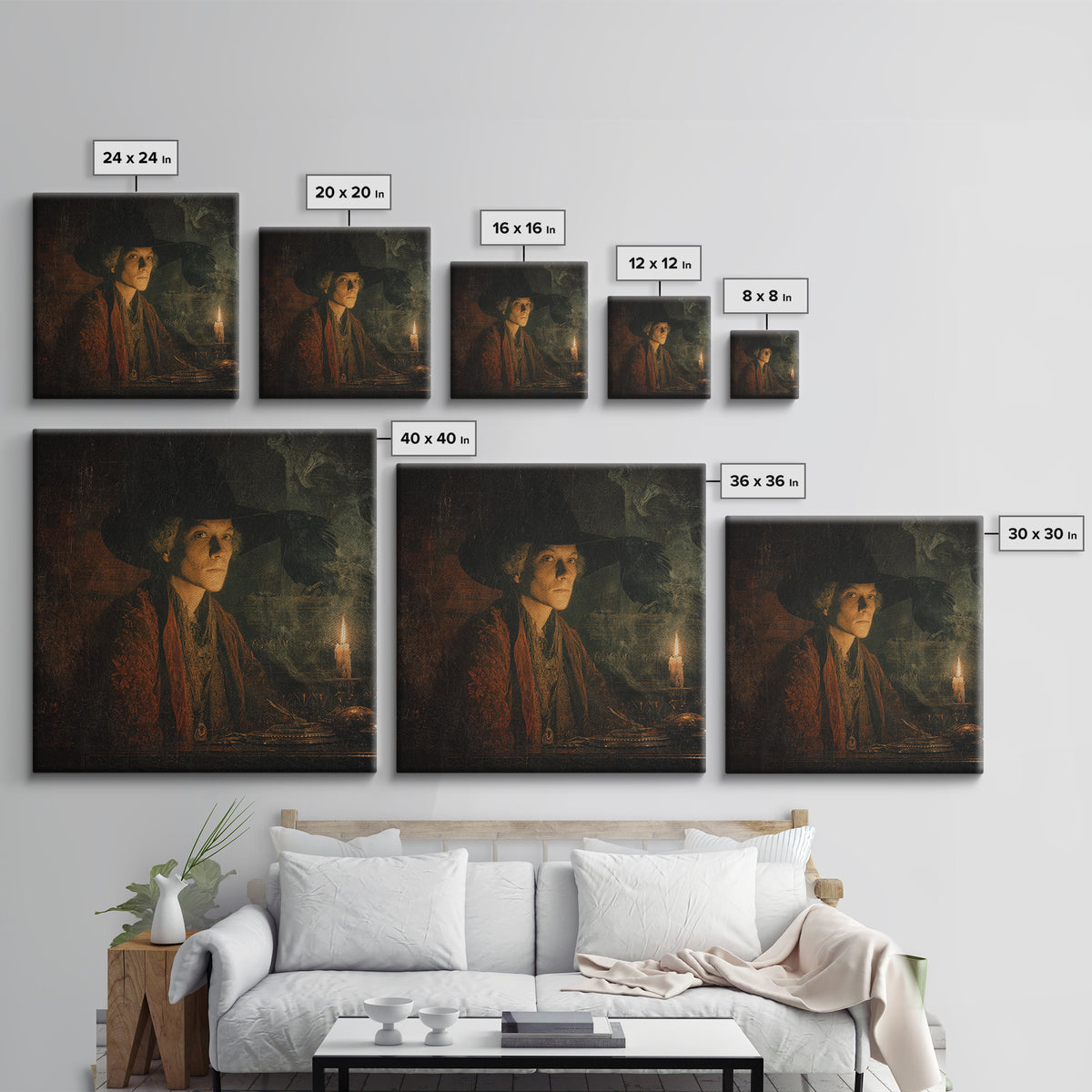 The Haunted Portrait, Symbolist Etching Art, Square Wall Art, Gothic Horror Wall Art, Canvas Print, Halloween Wall Art