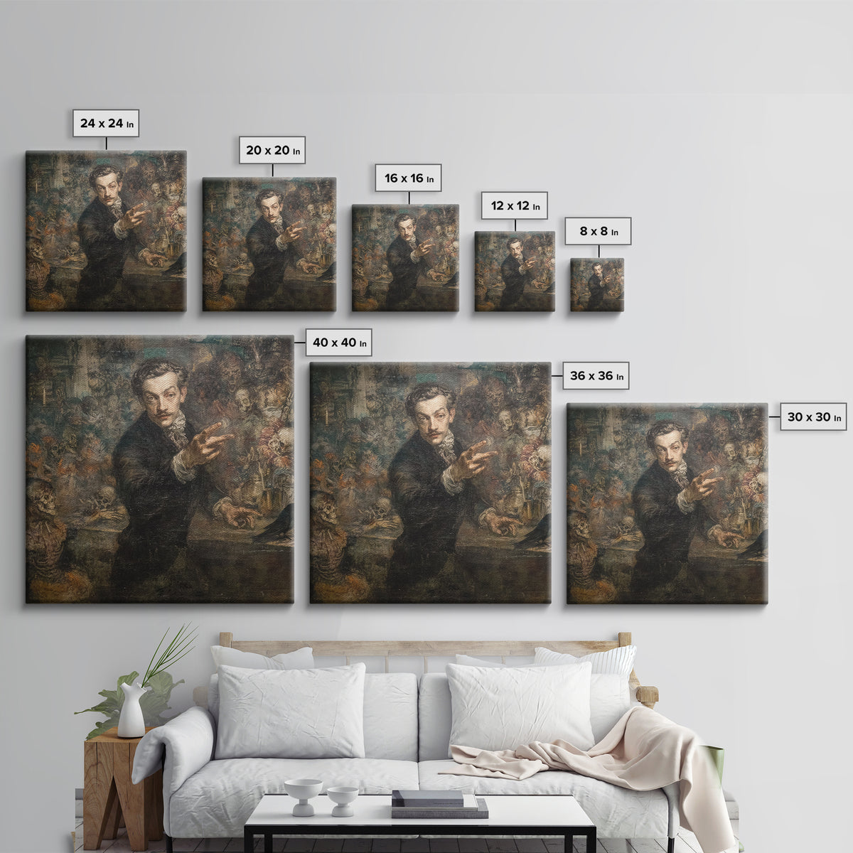 The Haunted Portrait, Grotesque Carnival Art, Square Wall Art, Dark Fantasy Wall Art, Framed Canvas Print, Halloween Wall Art