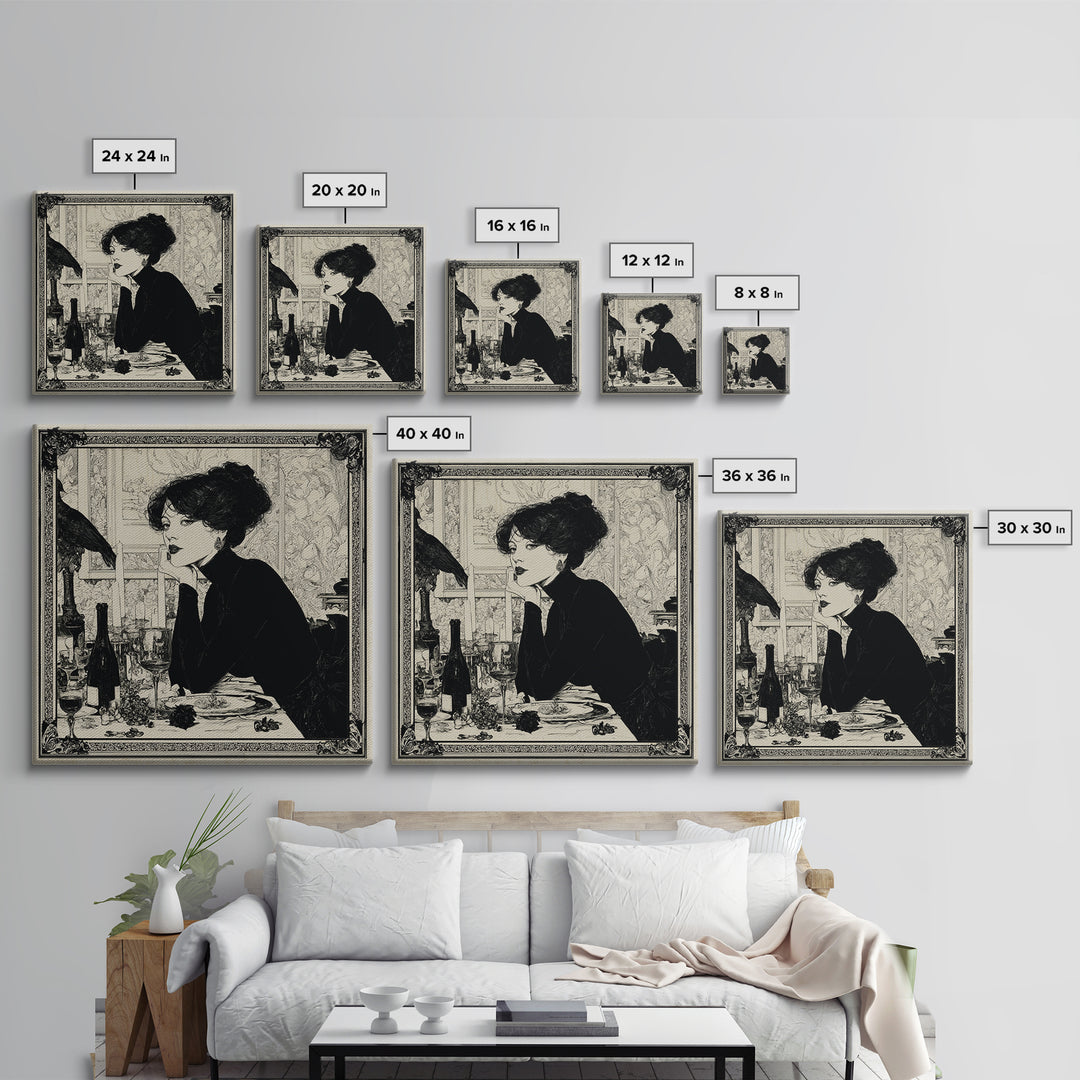 The Haunted Portrait, Decadent Line Art, Square Wall Art, Macabre Wall Art, Canvas Print, Halloween Wall Art, Statement Wall Art