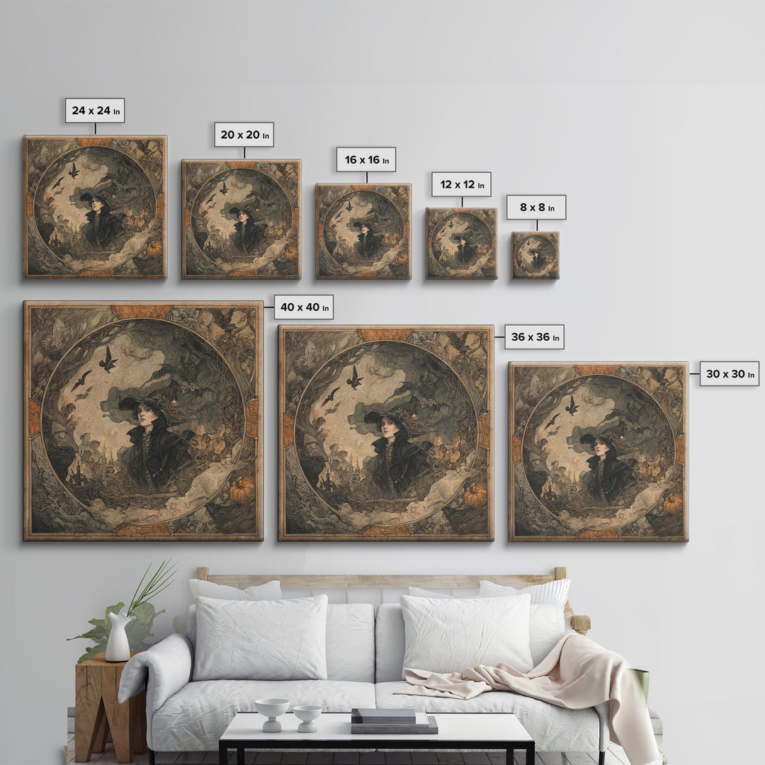 The Haunted Portrait, Gothic Storybook Art, Square Wall Art, Dark Fantasy Wall Art, Framed Canvas Print, Halloween Wall Art