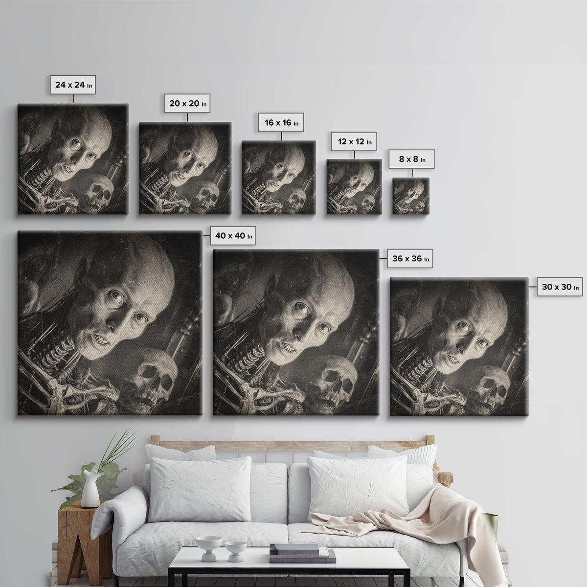 The Haunted Portrait, Biomechanical Horror Art, Square Wall Art, Dark Fantasy Wall Art, Framed Canvas Print, Halloween Wall Art