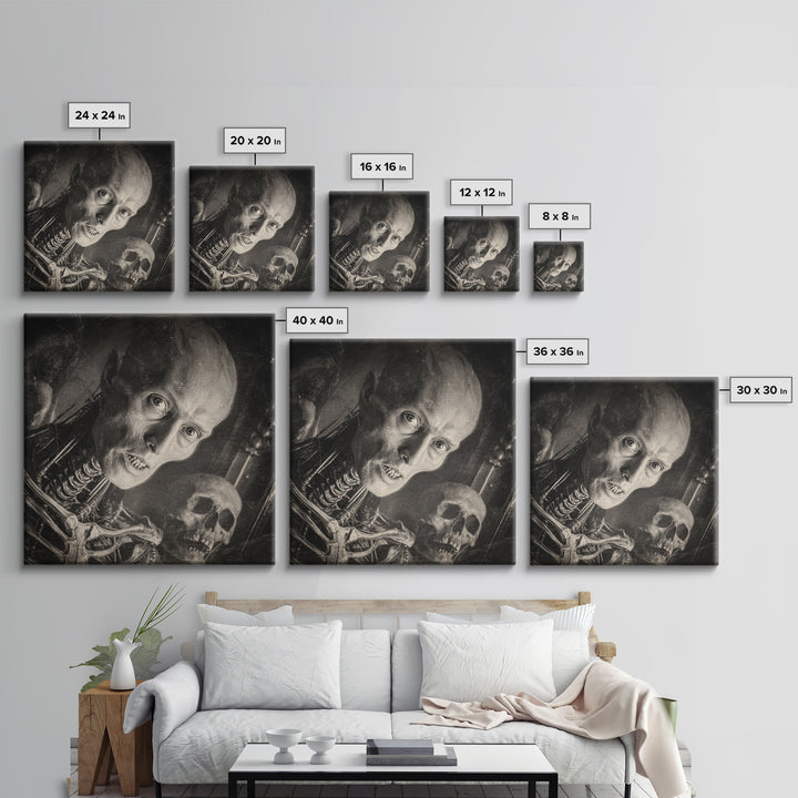 The Haunted Portrait, Biomechanical Horror Art, Square Wall Art, Dark Fantasy Wall Art, Framed Canvas Print, Halloween Wall Art