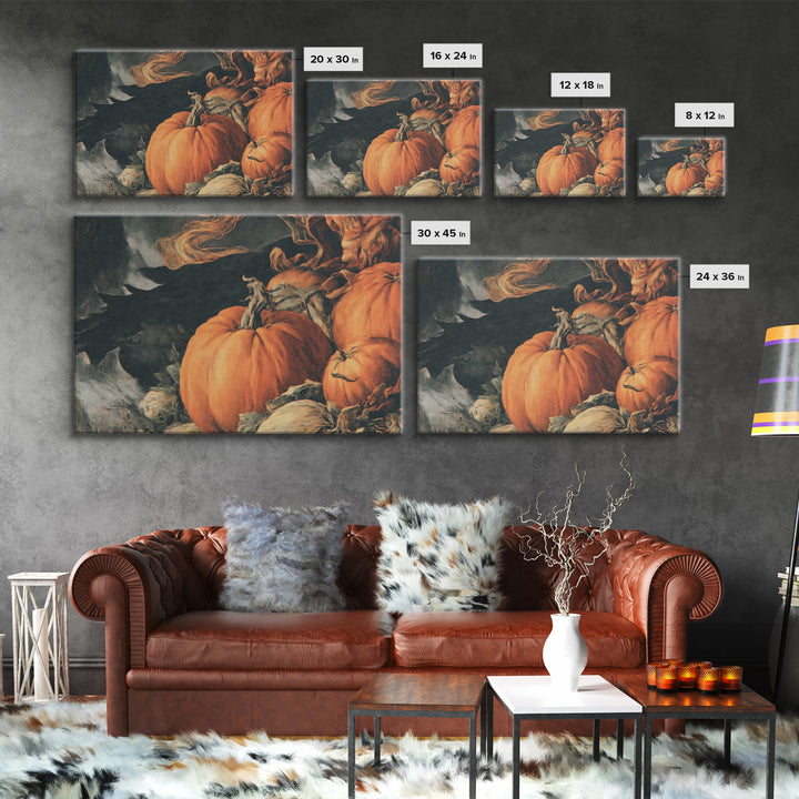 Vintage Orange-And-Black Halloween, Dark Renaissance Art, Landscape Wall Art, Macabre Wall Art, Canvas Print, Halloween Wall Art
