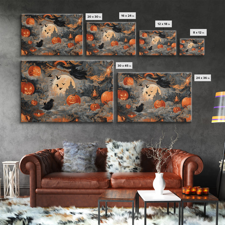 Vintage Orange-And-Black Halloween, Visionary Gothic Art, Landscape Wall Art, Macabre Wall Art, Canvas Print, Halloween Wall Art