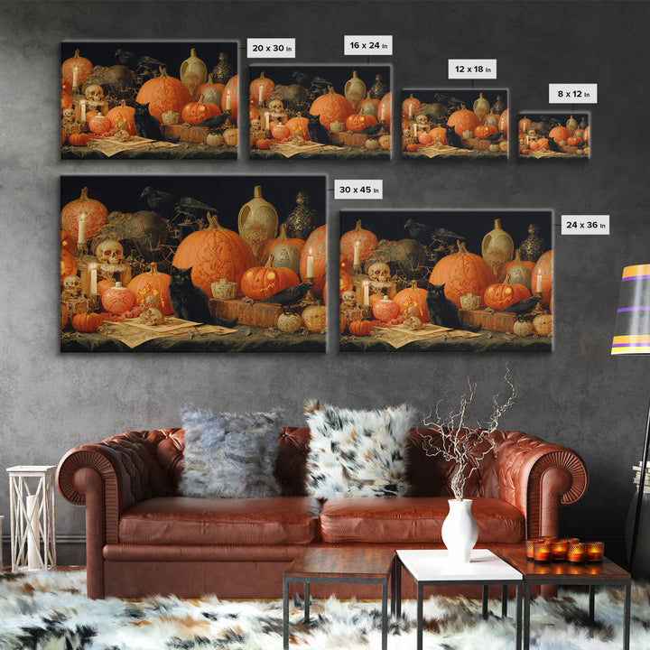 Vintage Orange-And-Black Halloween, Decadent Gothic Art, Landscape Wall Art, Macabre Wall Art, Canvas Print, Halloween Wall Art