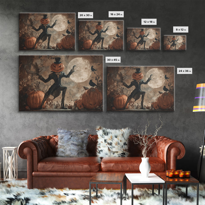 Vintage Orange-And-Black Halloween, Expressionist Nightmare Art, Landscape Wall Art, Dark Fantasy Wall Art, Framed Canvas Print