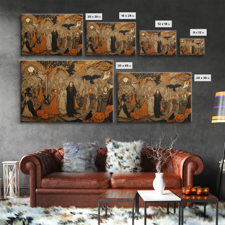 Vintage Orange-And-Black Halloween, Stained Glass Gothic Art, Landscape Wall Art, Macabre Wall Art, Canvas Print, Halloween Wall Art