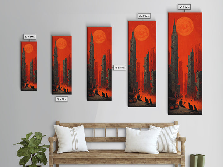 Vintage Orange-And-Black Halloween, Surreal Apocalyptic Art, Tall Narrow Wall Art, Macabre Wall Art, Framed Canvas Print