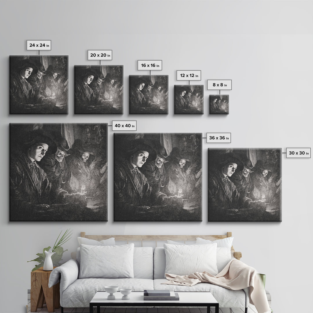 Monochrome Gothic Halloween, Danse Macabre Art, Square Wall Art, Gothic Horror Wall Art, Canvas Print