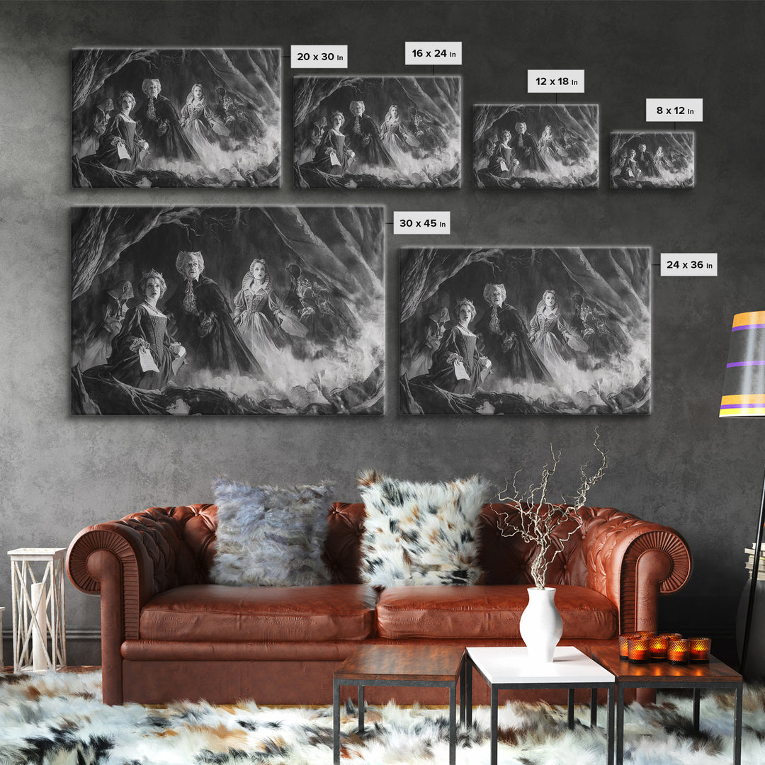 Monochrome Gothic Halloween, Baroque Witchcraft Art, Landscape Wall Art, Macabre Wall Art, Canvas Print, Halloween Wall Art