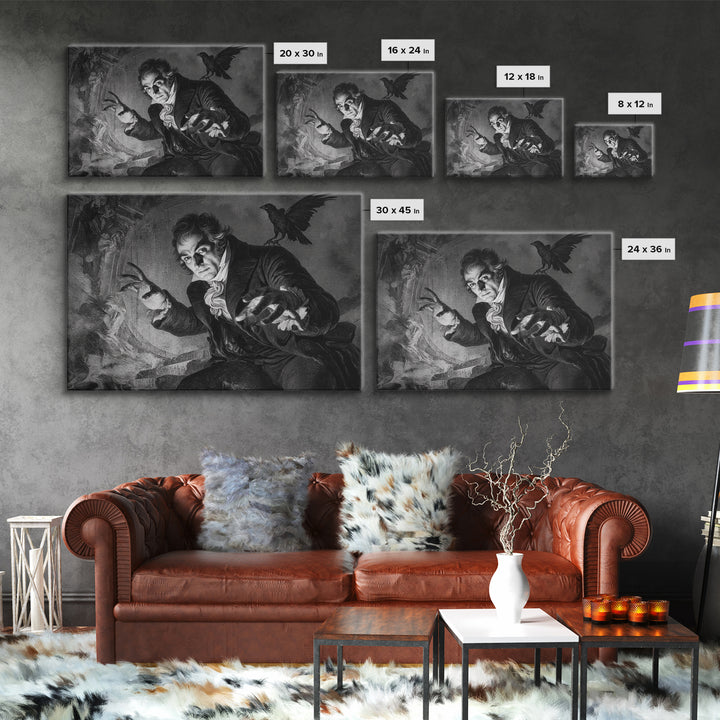 Monochrome Gothic Halloween, Dark Romantic Horror Art, Landscape Wall Art, Macabre Wall Art, Canvas Print, Halloween Wall Art
