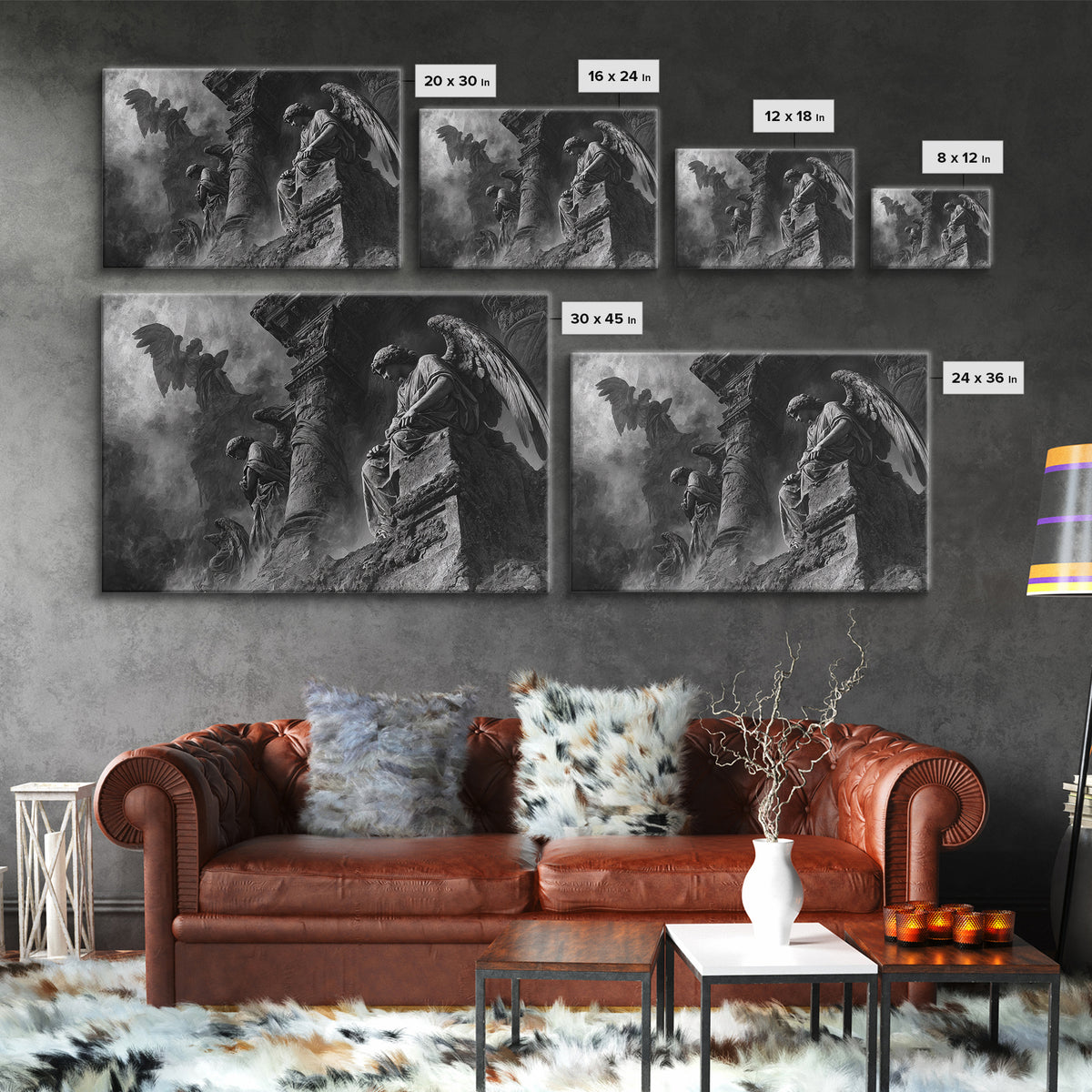 Monochrome Gothic Halloween, Visionary Gothic Art, Landscape Wall Art, Gothic Horror Wall Art, Framed Canvas Print, Halloween Wall Art