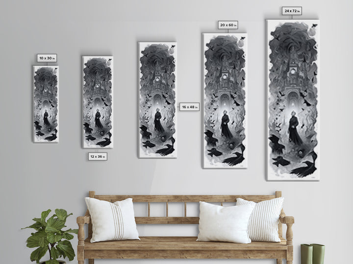 Monochrome Gothic Halloween, Surreal Apocalyptic Art, Tall Narrow Wall Art, Macabre Wall Art, Framed Canvas Print, Halloween Decor