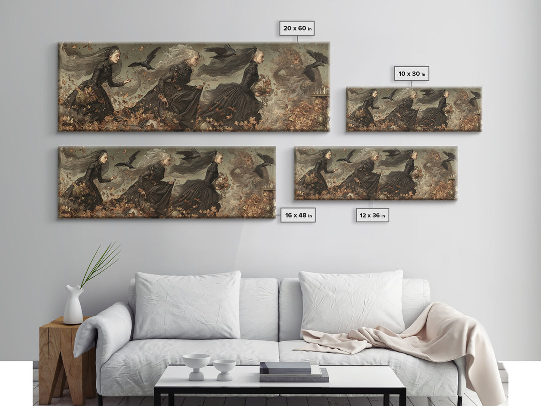 Victorian Mourning Halloween, Medieval Grotesque Art, Extra Wide Wall Art, Dark Fantasy Wall Art, Canvas Print, Halloween Wall Art
