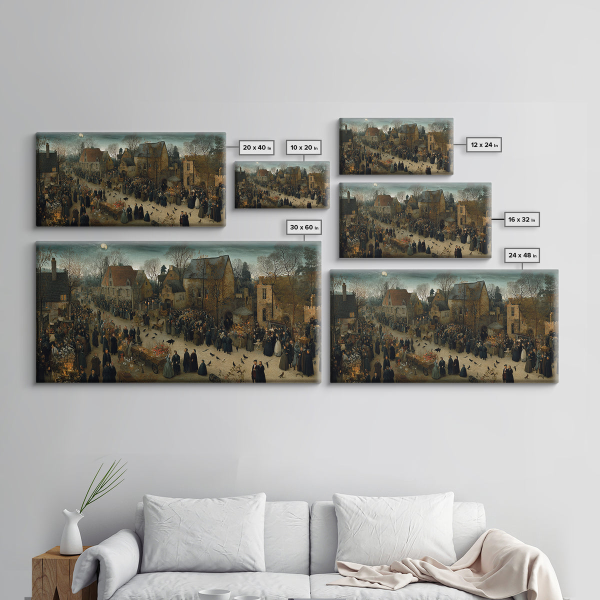 Victorian Mourning Halloween, Northern Renaissance Horror, Wide Panoramic Art, Macabre Wall Art, Framed Canvas Print