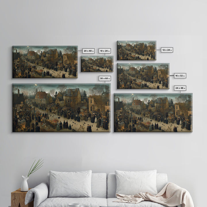 Victorian Mourning Halloween, Northern Renaissance Horror, Wide Panoramic Art, Macabre Wall Art, Framed Canvas Print