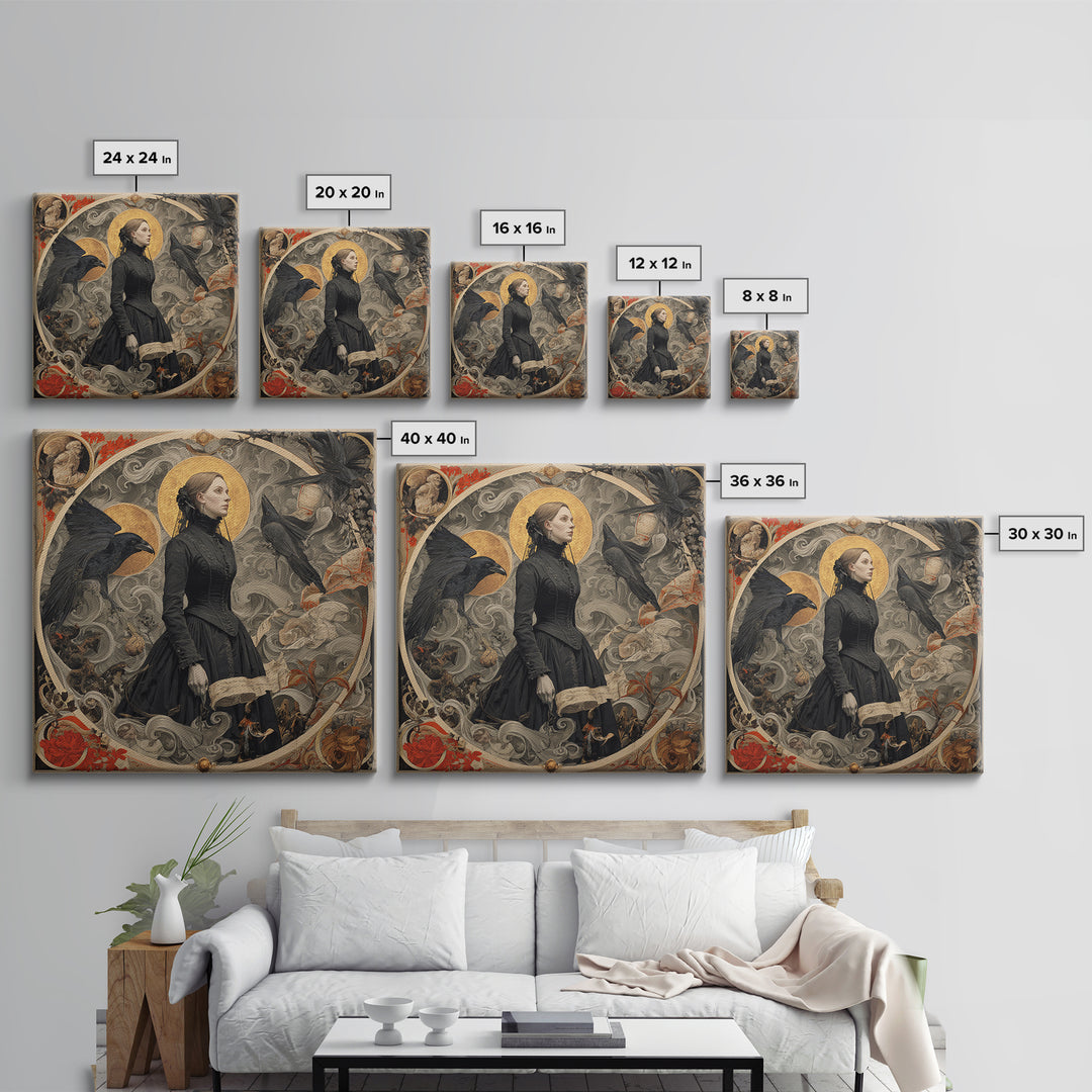 Victorian Mourning Halloween, Dark Renaissance Art, Square Wall Art, Macabre Wall Art, Framed Canvas Print, Halloween Wall Art