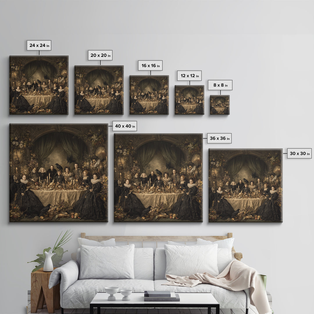 Victorian Mourning Halloween, Danse Macabre Art, Square Wall Art, Macabre Wall Art, Framed Canvas Print
