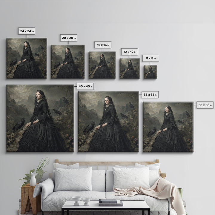 Victorian Mourning Halloween, Baroque Witchcraft Art, Square Wall Art, Macabre Wall Art, Framed Canvas Print, Halloween Wall Art