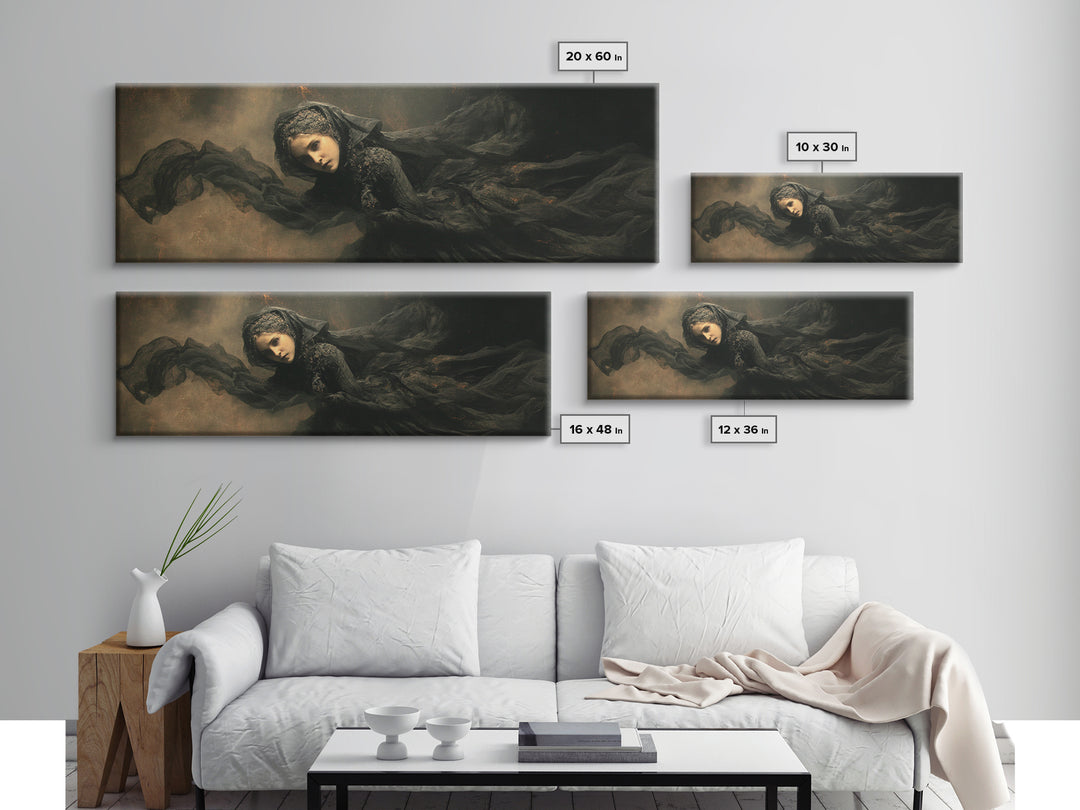 Victorian Mourning Halloween, Dark Romantic Horror Art, Extra Wide Wall Art, Gothic Horror Wall Art, Framed Canvas Print